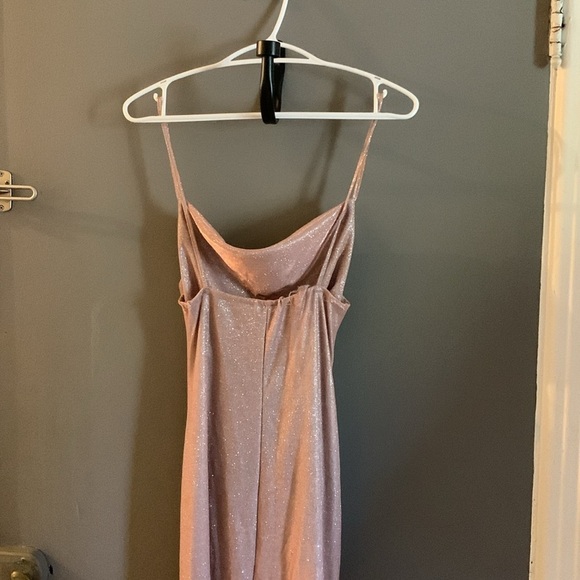 Pink Gold Slip Dress Cowl Neck Sleeveless Cocktail sparkly mermaid - Picture 4 of 6